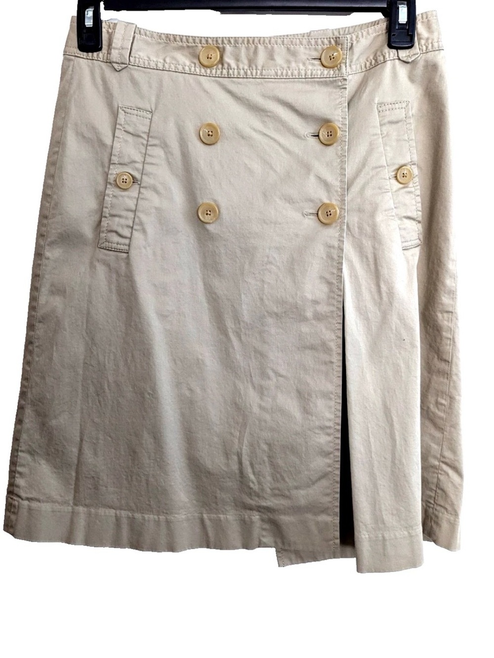 BANANA REPUBLIC Khaki A Line Button Skirt Cotton Size 6 Knee Length Stretch EUC
